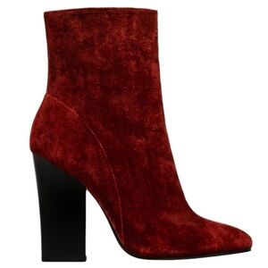 Zara Velvet Pointed Toe Block Heel Terracotta Red Ankle Boots